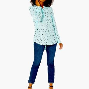 Women’s long sleeve woven blouse blue poppy size XL new